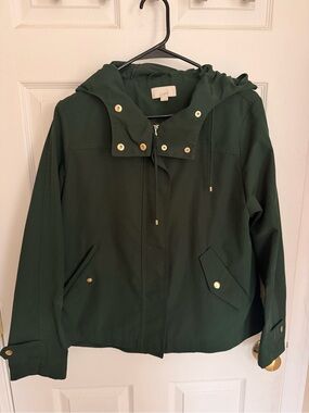 LOFT Dark Green Hooded Utility Jacket with Gold Hardware